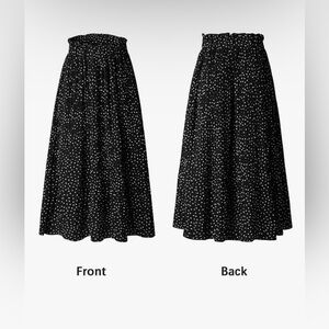 Womens High Waist Polka Dot Pleated Skirt Midi Swing Skirt with Pockets